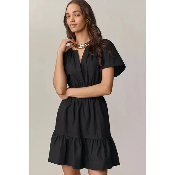 Anthropologie Cotton The Somerset Mini Dress in Black size Small Petite Preppy - Picture 1 of 9